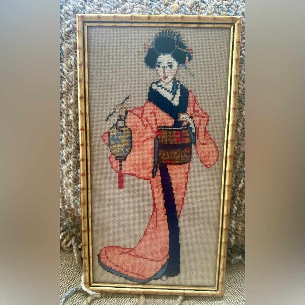 Vintage Geisha Needlepoint Art